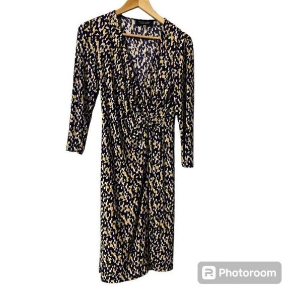 Black Label Evan Picone Women’s Size 6 3/4 Sleeve Sheath Dress Purple Yellow - Picture 1 of 8